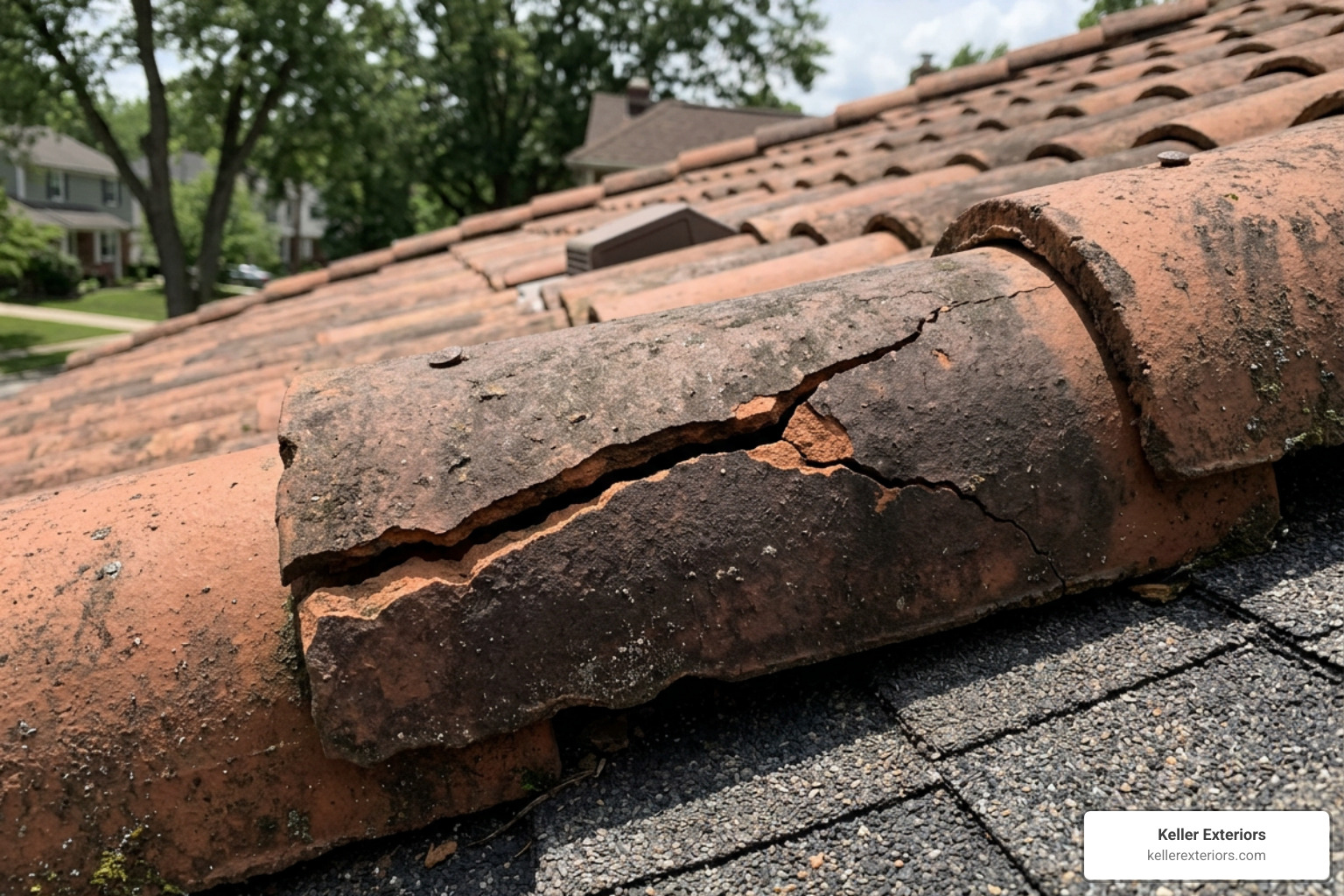 cracked roof tile