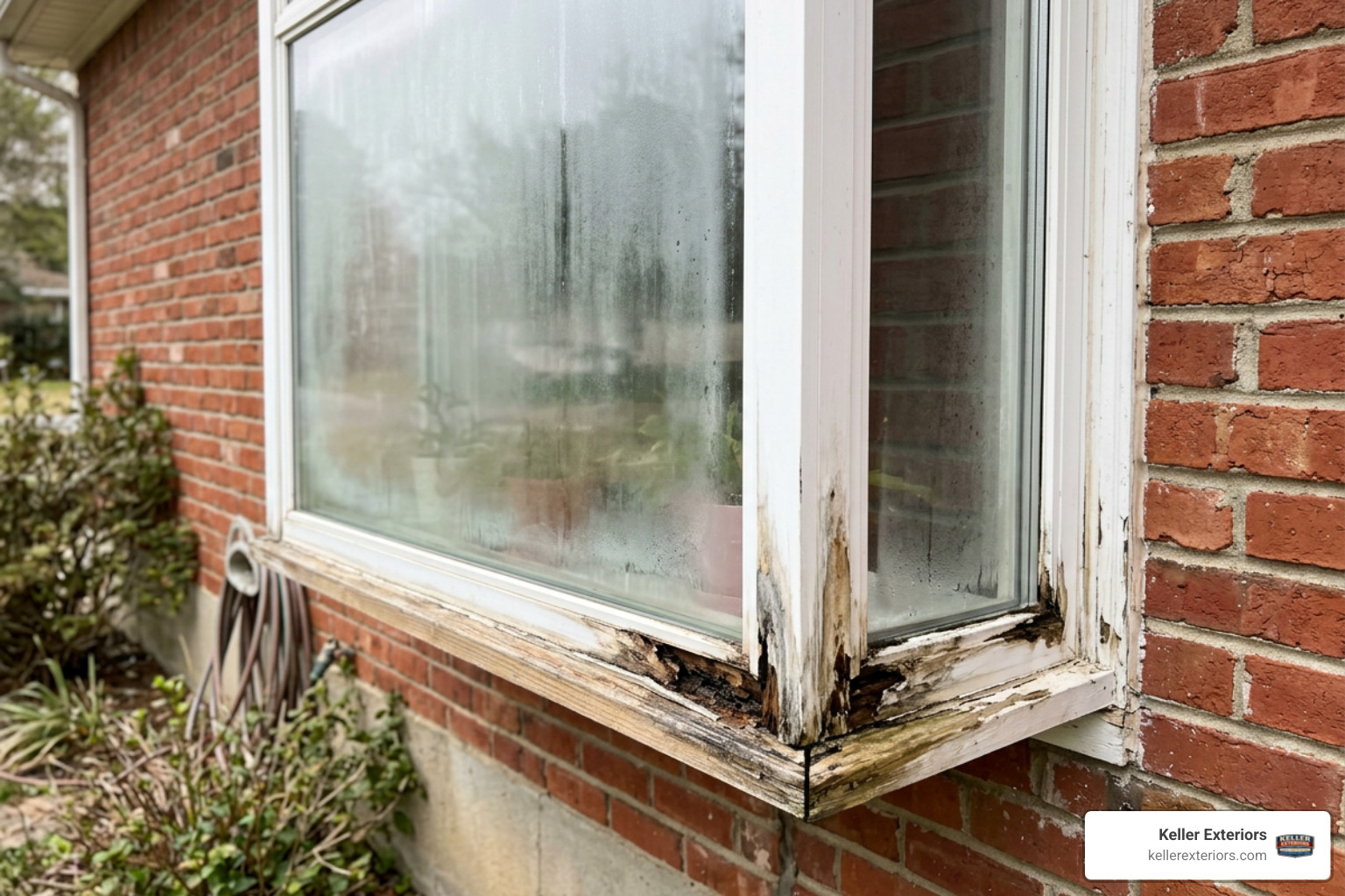 signs of failing garden window including seal failure and frame rot